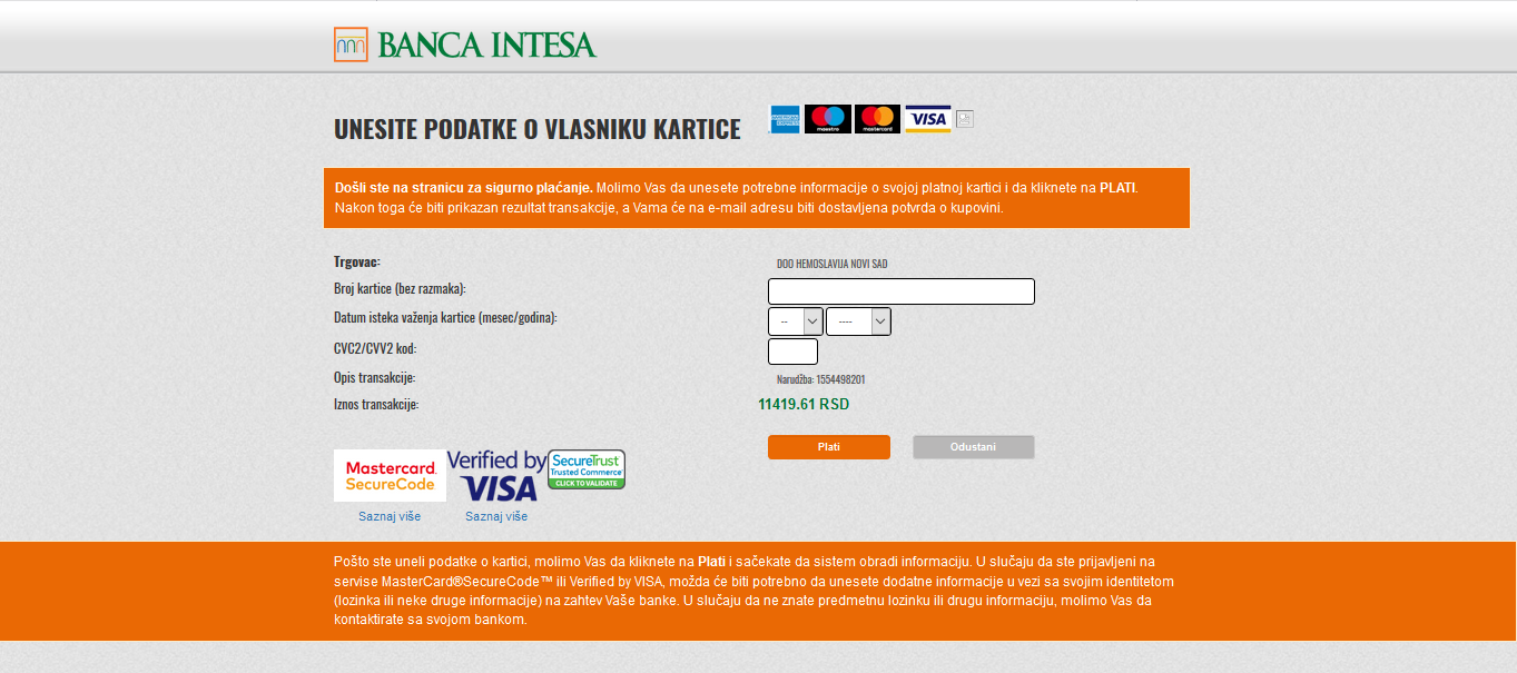 Plaćanje karticama primer